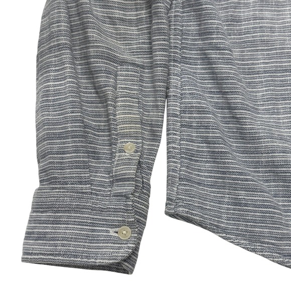 Marine Layer Stretch Selvage Long Sleeve Button Up Shirt Mens Medium Gray Stripe - Picture 9 of 14